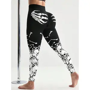 Skeleton Halloween Leggings, Spooky Skeleton Design, Comfortable Stretch Fabric, Perfect For Halloween Parties, Casual Wear, Fitness, Plus Sizes Available Bottoms Womenswear Spandex Yoga Clothes Set