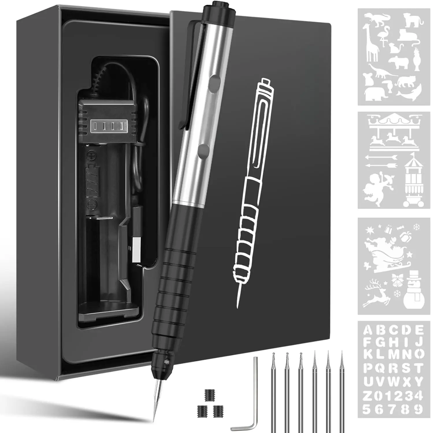 Cordless Electric  Engraving Pen,USB Rechargeable Cordless Rotary Tools, Professional Mini Carving Machines Portable DIY Engraver Machine for Metal Glass Ceramic Plastic  -Black