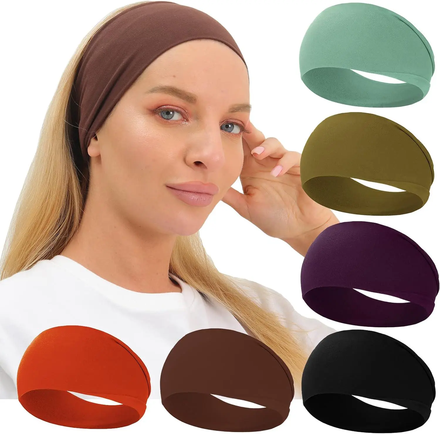 6Pcs Workout Wide Headbands for Women Non Slip, Super Soft Yoga Running Exercise Head Bands, Elastic Sweat Band Hair Bands for Women's campingessentials