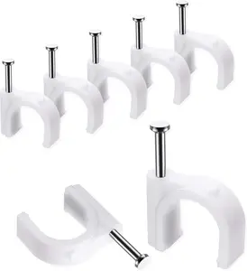 Cable Clips, 100 Pcs, 10mm, Wire Wall Clips with Steel Nails, Cable Management Organizer Clips, Cable Tacks Coax Holder Clips