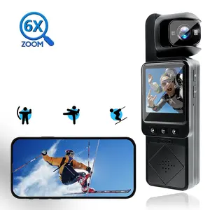 1080P Multifunctional Portable Selfie Video Camera with 180° Rotating Lens, 6x Digital Zoom, Night Vision for Vlogging, Cycling, Travel, Handheld Recording
