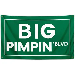 Tapestry  Big Pimpin'Blvd 3x5Ft Funny Quote Flag Banner UV Resistance Man Cave Wall Hangging for College Dorm Room Outdoor Parties Tapestry Decoration Hanging