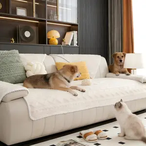 Solid Color Cotton Velvet Quilted Sofa Cover, Modern Simple Washable Sofa Slipcover, Anti-Slip Furniture Protector for Living Room & Bedroom