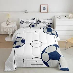 Football Comforter Set,Football Court Comforter,Soccer Ball Pattern Luxury Bedding Set,Breathable Sports Theme Designer Bedroom Home Decor Quilt Set