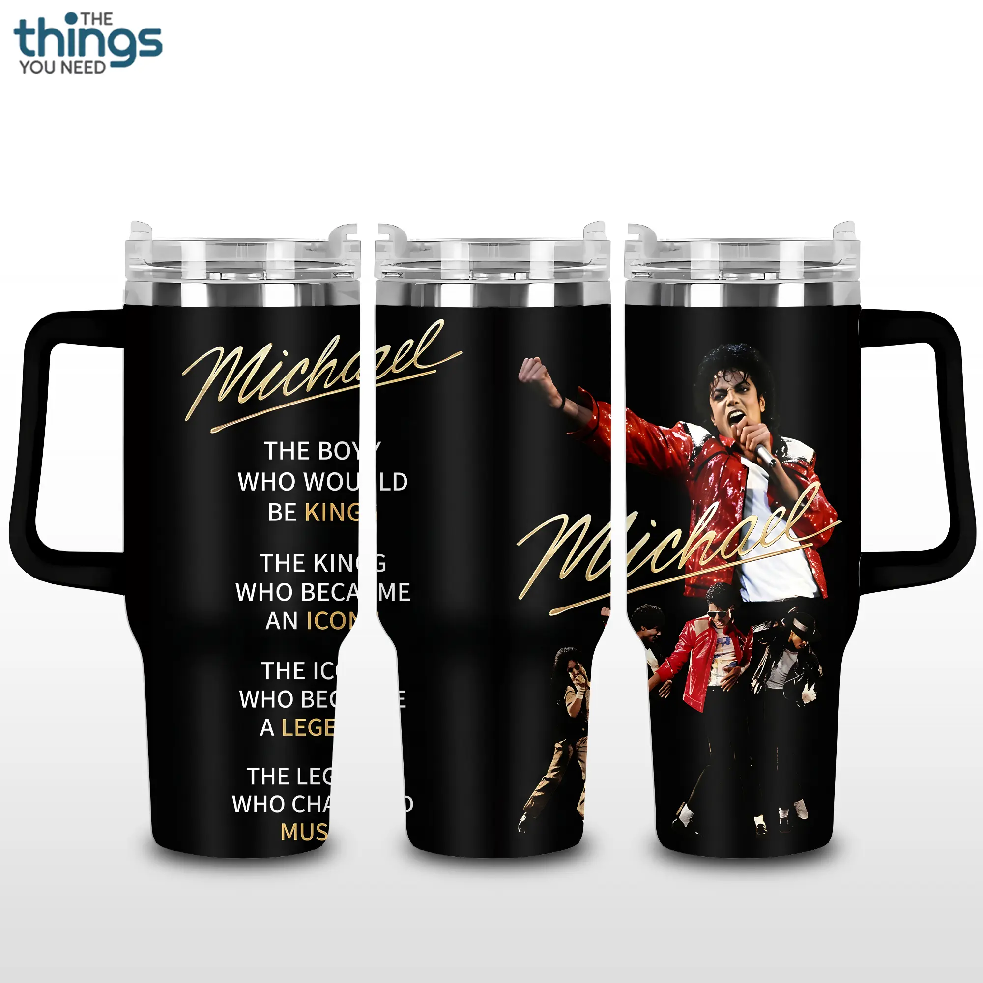 Michael Jackson V2 BAD Era 20oz - 40oz With Handle Tumbler, King Of Pop Stainless Steel Tumbler, Iconic Music Legend Drinkware, Retro Dance Performance Design, MJ Fan Gift, Perfect Gift For Pop Music Lovers