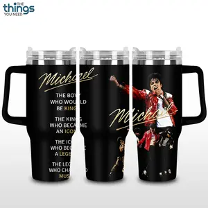 Michael Jackson V2 BAD Era 20oz - 40oz With Handle Tumbler, King Of Pop Stainless Steel Tumbler, Iconic Music Legend Drinkware, Retro Dance Performance Design, MJ Fan Gift, Perfect Gift For Pop Music Lovers