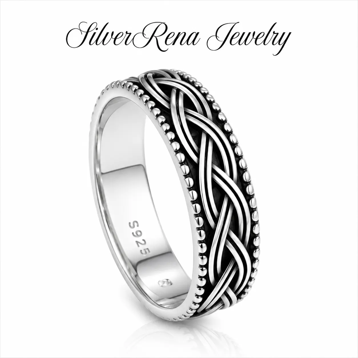 S925 Sterling Silver Oxidized Ring, Vintage Braided Celtic Knot Band for Women & Men, Stackable Milgrain Edge Irish Promise Jewelry, Rings For Women, Anniversary, Hypoallergenic, Unisex