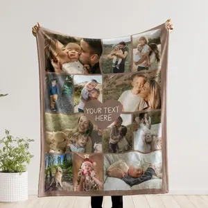 0004   Custom Photo Blanket Collage Picture Blanket With Text Memorial Blanke