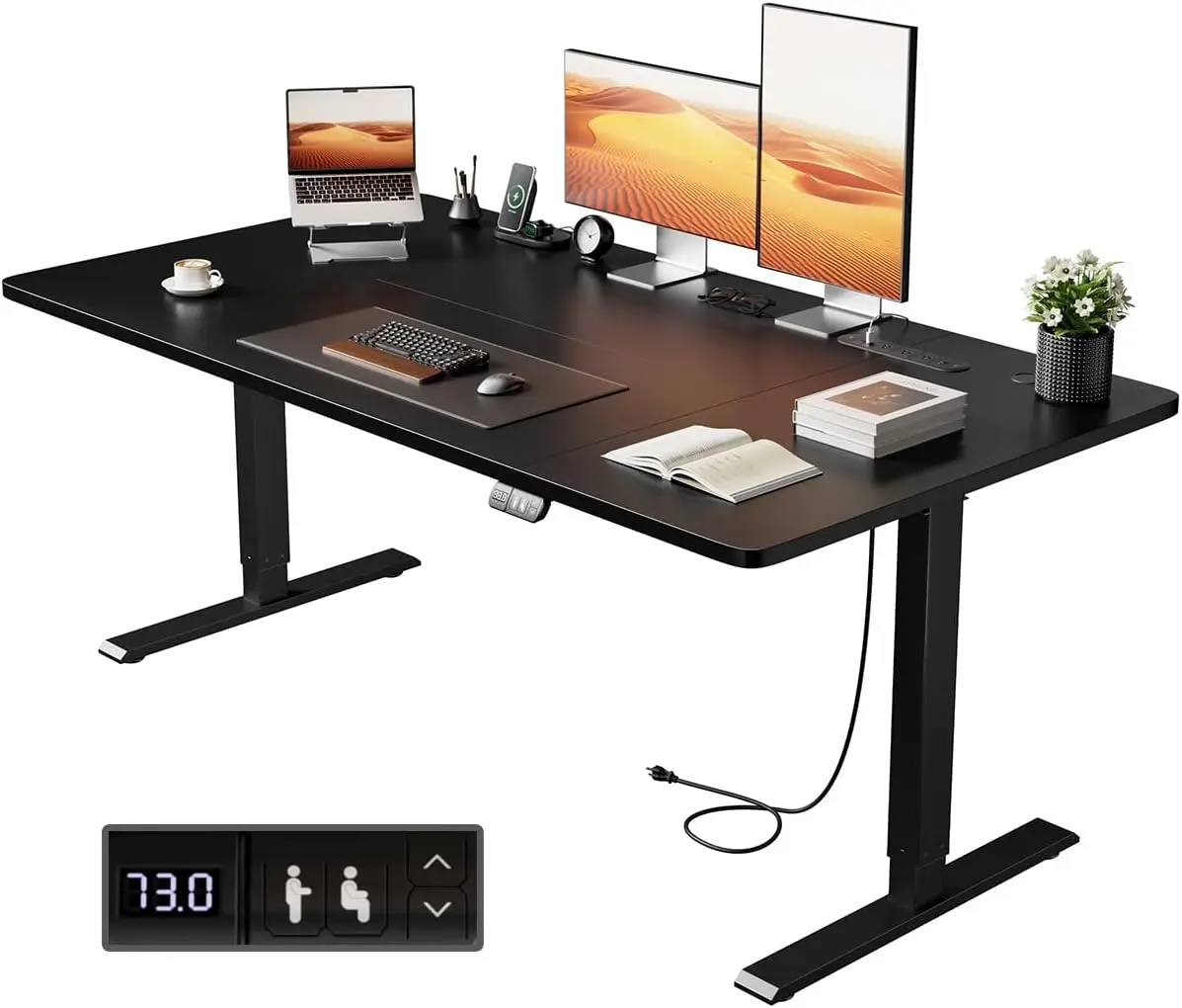 Electric Standing Desk with Power Outlets & USB Ports, Height Adjustable Sit-Stand Computer Desk with 2 Memory Presets for Home Office & Gaming