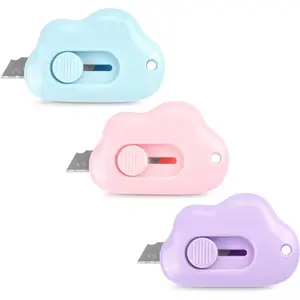 Box Cutters - 3 Pack Retractable Letter Opener for Key Chain, Pocket Bag, and Envelope Mail - Adorable Cloud Tiny Paper Cutter for Girls and Boys