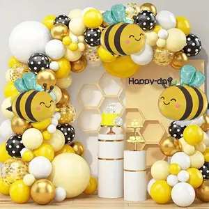 108pcs Bee Themed Balloon Set, Cute Yellow Bee Aluminum Foil Balloons and Yellow Latex Balloons Form A Bee Themed Balloon Arch Set, Used for Decorating Bee Festival Parties or Birthday Party Balloons
