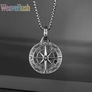 2026 New Men's Stainless Steel Compass Pendant Necklace, Hip-Hop Fashion Medallion Design, Durable Waterproof Polished Finish, Vintage Navigation Style Jewelry, Trendy Streetwear Accessory for Boys & Men, Ideal Anniversary, Birthday & Holiday Gift for Him