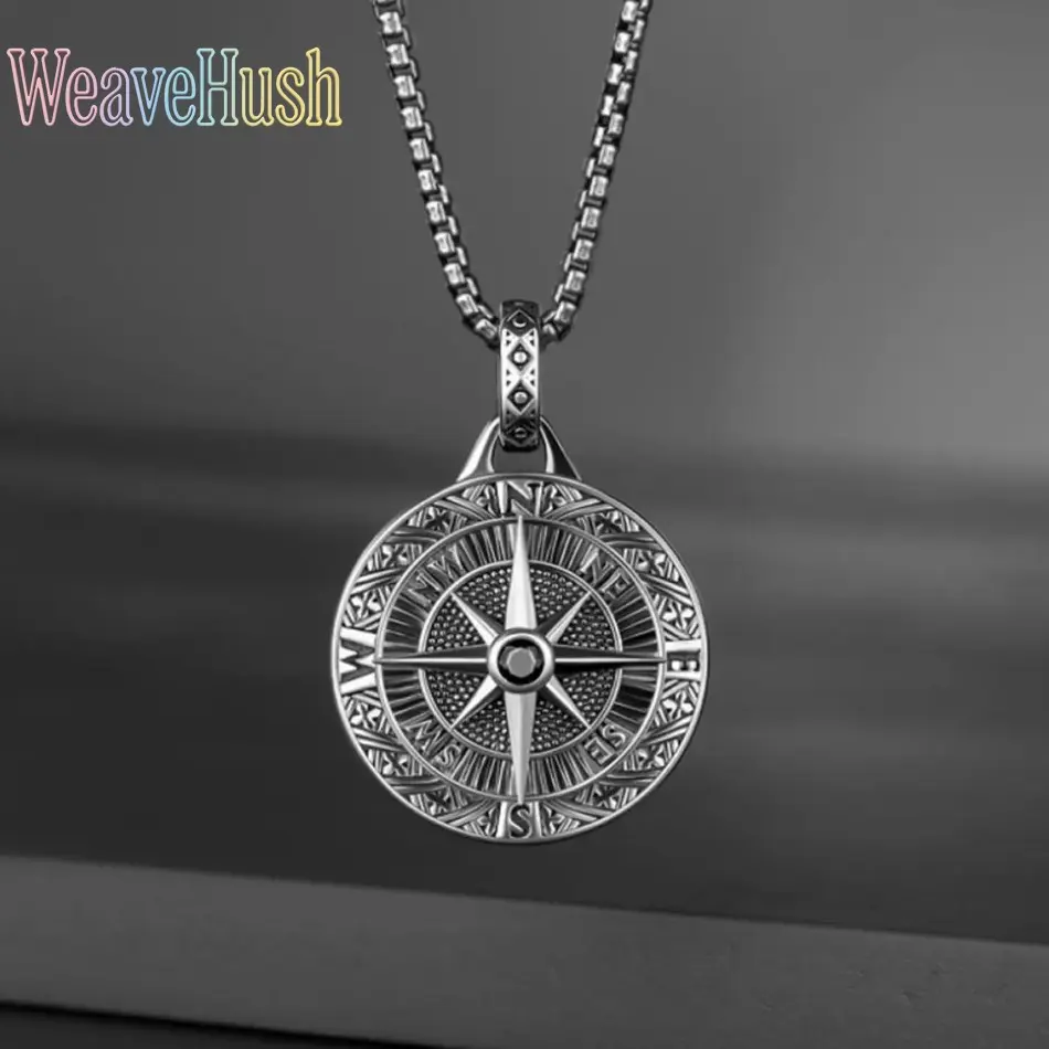 2026 New Men's Stainless Steel Compass Pendant Necklace, Hip-Hop Fashion Medallion, Durable Waterproof Polished Finish, Vintage Navigation Jewelry, Streetwear Accessory, Ideal Anniversary/Birthday Gift