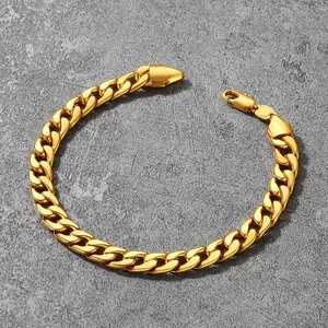 U7 7mm Curb Chain Bracelet Miami Cuban Link Chain for Men Women Stainless Steel