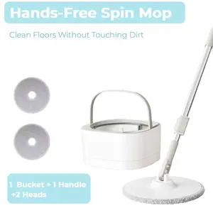 Self-Cleaning Spin Mop with Clean & Dirty Water Separation Smart System 2 Refill Heads Included for Efficient Household Cleaning with Stainless Steel Spin Mop and Bucket Set Microfiber Spin Mop with Bucket