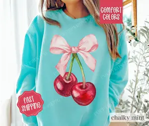 Coquette Cherry Sweatshirt Comfort Colors, Fall Sweater Womenswear Crewneck