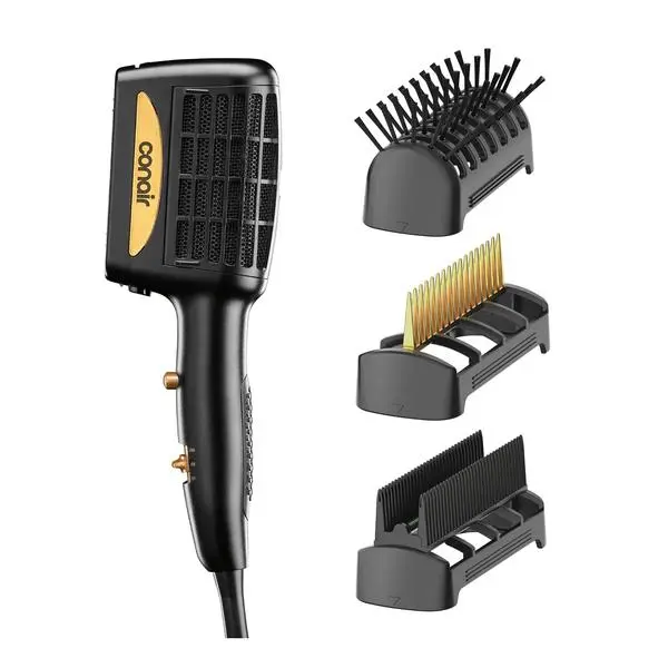 INFINITIPRO BY CONAIR 3-in-1 Styling Hair Dryer, 1875W Hair Dryer and 3 Attachments | Blow dryer with smoothing bristle brush, wide-tooth thermal comb, and dual-row detangling comb, 3 heat and 2 speed settings