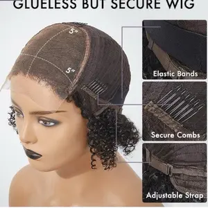 Mitch Human Hair Kinky Curly 13x3 12 Inches Glueless Secure Wig with Elastic Bands Secure Combs & Adjustable Strap