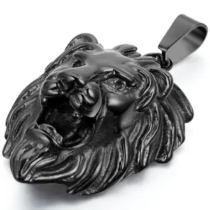 OIDEA Men's Stainless Steel Lion Head Pendant Necklace, Bold Tribal African Style Charm with Rhinestone Accents, Hip-Hop Jewelry Gift for Him