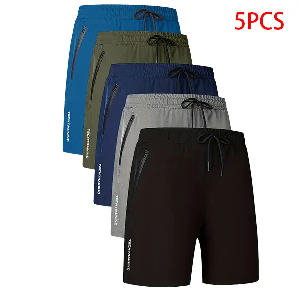 TechTraps Summer Sport Short - 5 Counts in Gray Navy Green Blue & Black Colors for 5 Units Polyester Material Pack of 5 for Bulk Purchase men  shorts Techtraining Summersportshorts Menshorts