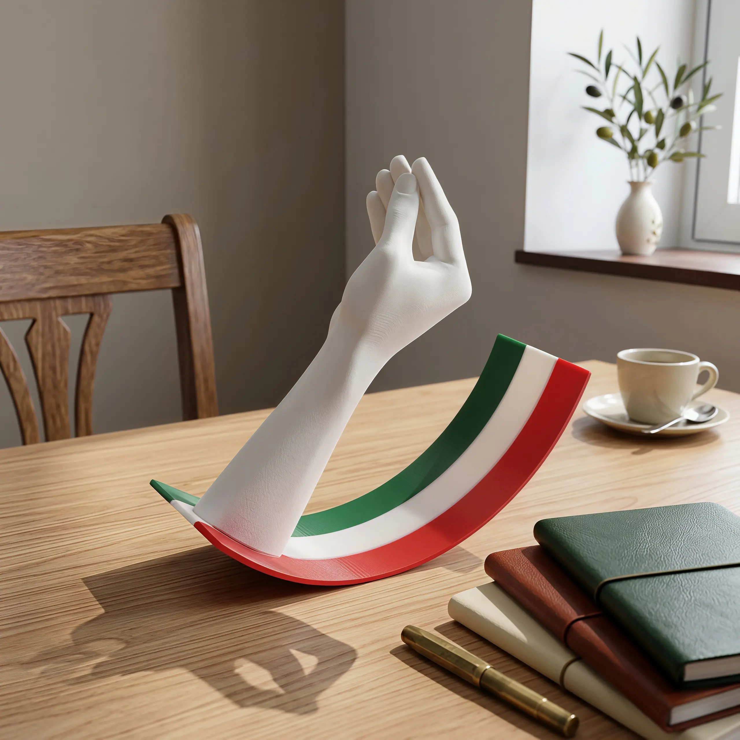 6-Inch Large Italian Pinched Fingers Desk Toy - Funny Hand Gesture Figurine with Rocking Tricolore Base, Hilarious Novelty Gag Gift for Coworkers, Office Desk Accessory & Home Decor