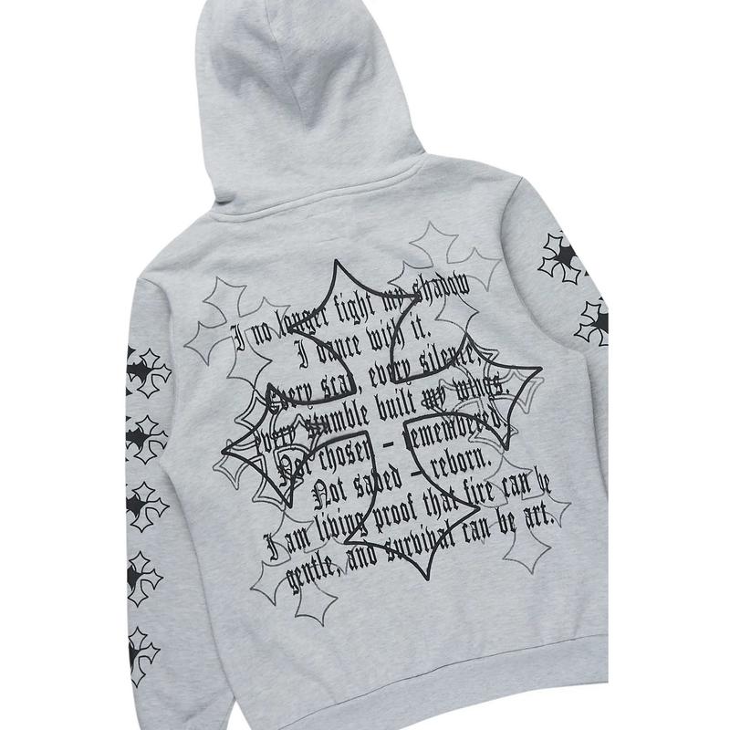 Zeiric Heather Grey/Black Hoodie/Stacked Flare Track Set