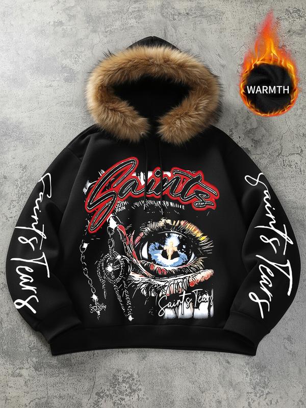 Unisex Fall Winter Graphic Hoodie, Dark Culture Fleece-Lined Sweatshirt, Eye Chain Print, Streetwear, Casual Fit, Long Sleeve