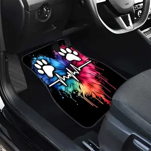 4pcs Heart Pet Paw Print Car Floor Mats, Universal Non-Slip Dustproof Front and Rear Floor Mats, PC Material, Pet Heartbeat Pattern, Car Interior Accessories, Breathable and Durable, Suitable for All Driving Positions, Unisex Design
