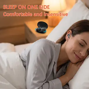 X55 New Comfortable Sleep Wireless Earbuds with Transparent Cover, LED Cool Light, Digital Display, Pain-Free In-Ear Mini Ultra-Small Wireless Earbuds, Cool Light Surrounding Aesthetic Earbuds, Charging Left and Right Ear Flashing, Button Design