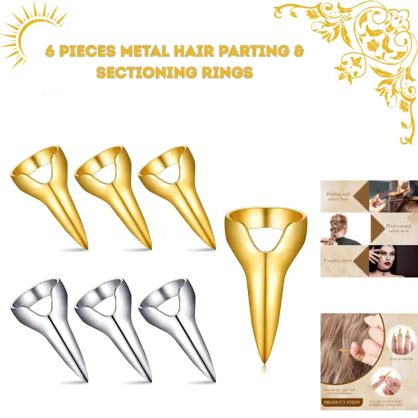 6PCS Metal Hair Parting Rings | Hair Braiding Tools for Stitch Braids & Hair Styling | Finger Hair Accessories for Hair Extensions, Braids & Creative Hairstyles | Salon & DIY Hair Styling Tool