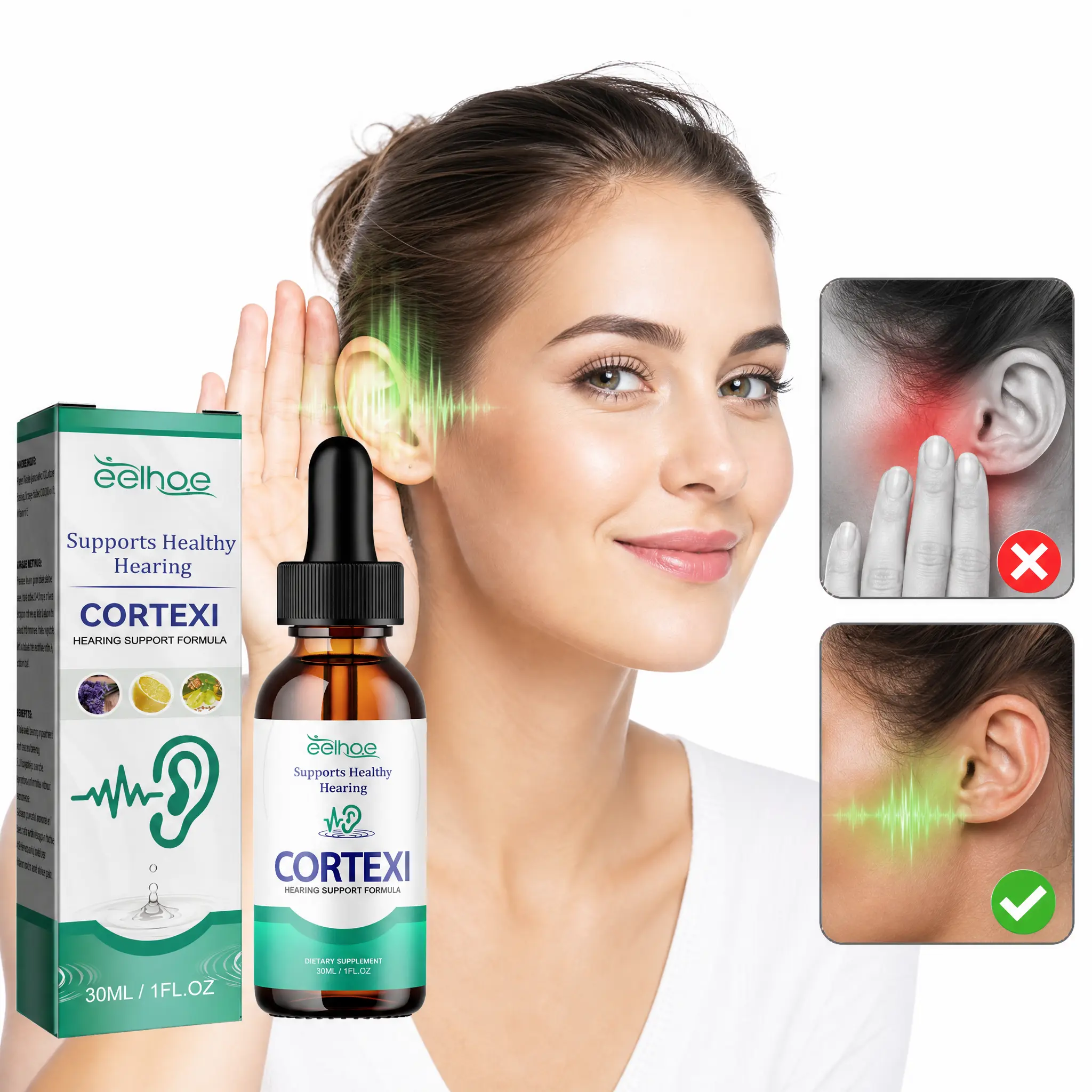 Eelhoe Cortexi Ear Ringing Relieving Drops (30ml) - Natural Lavender, Lemon, Grape Seed Oil Formula for Tinnitus, Ear Inflammation