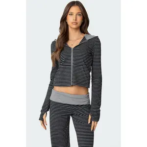 Edikted Women's Meggy Striped Zip Up Hoodie