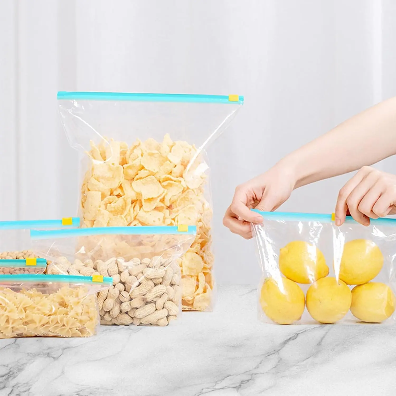 Food Storage Bag, Fruit Storage, Organized Food Storage, 60pcs Air Tight Sealed Bags, Plastic Fresh-keeping Bag for Household Refrigerators & Home Kitchen, Zipper Sliding Lock Bag, Reusable Food Organizer