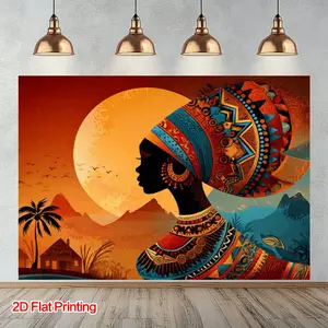 2D Flat Banner, 2D flat, 1 piece of 2D printed African sunset art silhouette photography background, polyester fabric, suitable for homes, courtyards, studios, ideal for coastal breeze and portrait photography pr