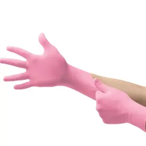 Ansell Micro-Touch Pink Nitrile Exam Gloves, Nitra-Free & Powder-Free, Cleaning Gloves, Size Large - Box of 100