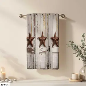 1Pc Rustic Door with Three Brown Star Decorations Bathroom Hand Towel Bath Towel, Multiple Size Microfiber Towel, Ultra-Soft Quick Dry and Absorbent Polyester Large Bath Towel, Unique Home Decorative Kitchen Towels,