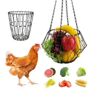 Hanging Chicken Feeder, 9.2 inches Large Poultry Vegetable Fruits Feeder Basket with 4Pcs Hanging Stainless Chain, Veggie Treat Ball for Chicken,Hens,Duck,Rabbit Coop(Size:1pc)
