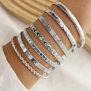 7pcs Golden Bracelets For Women, Silvery Bracelet  Clothing Jewelry Fashion Disco Bracelet Golden Bracelet