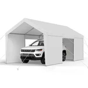 VEVOR Carport, 12 x 20 FT Outdoor Car Canopy, Potable Carport with Removable Sidewalls & Door, Heavy Duty Car Shelter, UV-Resistant & Water-Resistant, All-Season Protection for Automobile Boat White