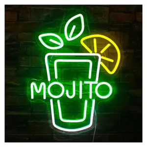 Sign Illuminated Cocktails Neon Sign, Green Mojito LED Lamp For Beer Bar Cheer Club Shop Hotel Pub Party Wall Decor 24cmx31.5cm Sign Lamp