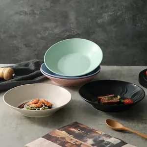 5pcs 9 Inch Large Capacity Sturdy Dinner Plates Set, Includes Noodle Plate Dessert Plate Salad Plate, Ideal for Home Dorm Kitchen Party