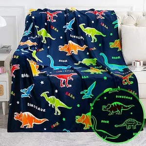 Dinosaur glow-in-the-dark display mat, suitable for boys and children, made of soft fleece, a birthday gift, featuring colorful dinosaur patterns.