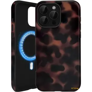 Magnetic for iPhone 16 Pro Max Case - Tortoise Shell with Leopard Amber Print, Compatible with MagSafe, Cute Aesthetic Shockproof Dual Layer Hybrid Case for Women, Brown