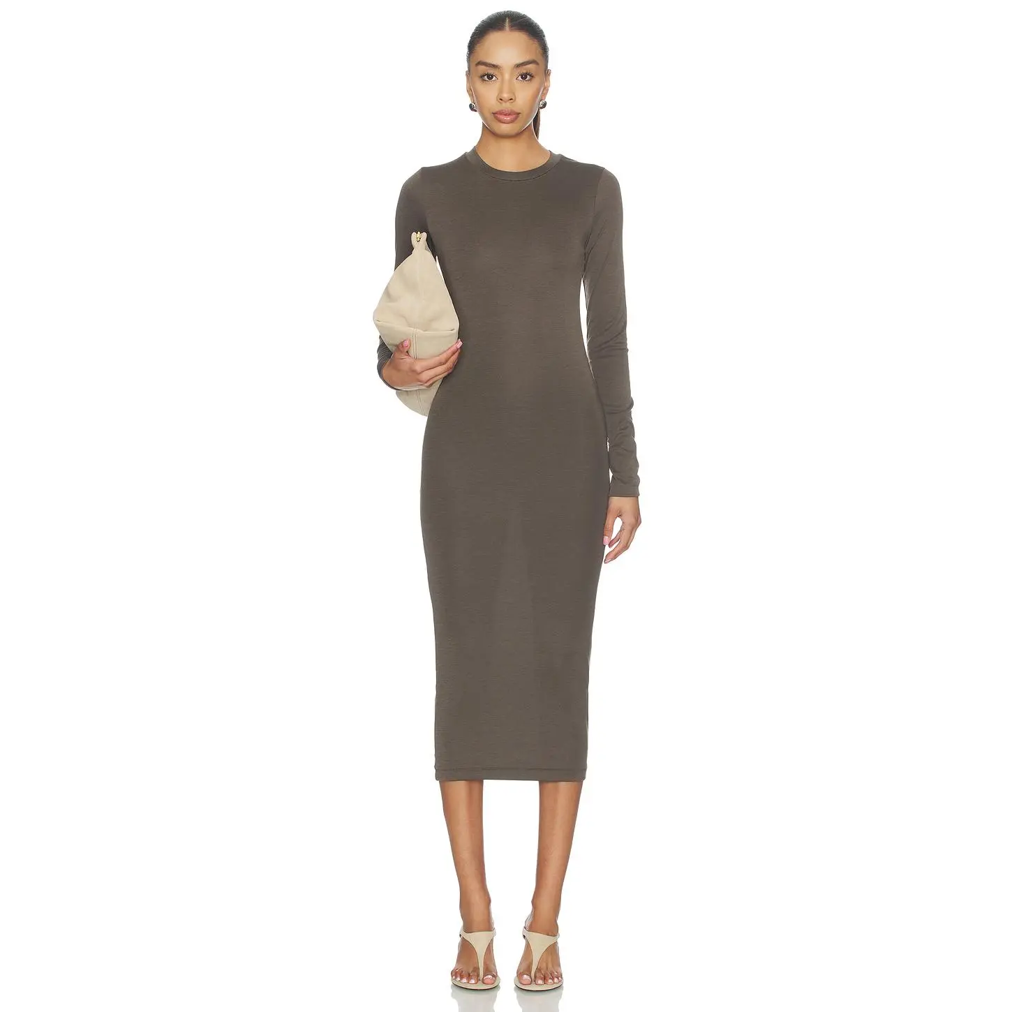 Fear of God ESSENTIALS Fitted Long Sleeve Dress in Brown