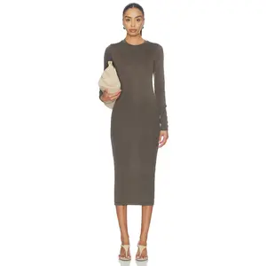 Fear of God ESSENTIALS Fitted Long Sleeve Dress in Brown
