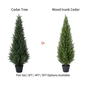 Set of 2 VeriNatural 3/4/5FT Fir Tree Christmas Decor, Artificial Cedar &  Wood trunk Cedar Tree for Home Porch Decor