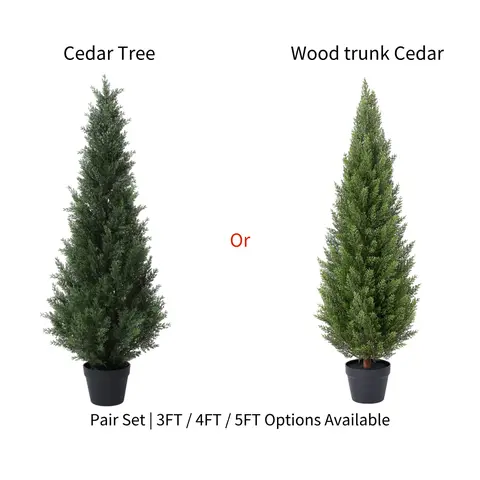 Set of 2 VeriNatural 3/4/5FT Fir Tree Christmas Decor, Artificial Cedar &  Wood trunk Cedar Tree for Home Porch Decor