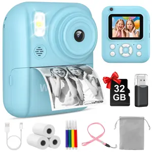 W&O Portable Instant Camera with Bluetooth 32GB Memory Card Colorful Ink Roll Included Perfect for Instant Photos Blue Edition Kids Instant Print Digital Camera
