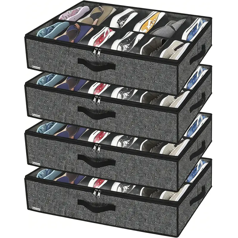 4 pack under bed shoe storage compartment wardrobe under bed shoe storage bag with sturdy side walls and reinforced handles Organiser Racks Set