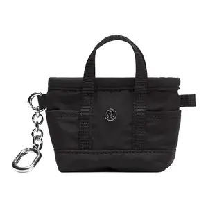 Lululemon Daily Logo Zip Top Handle Bag for Women, Recycled Nylon, Black